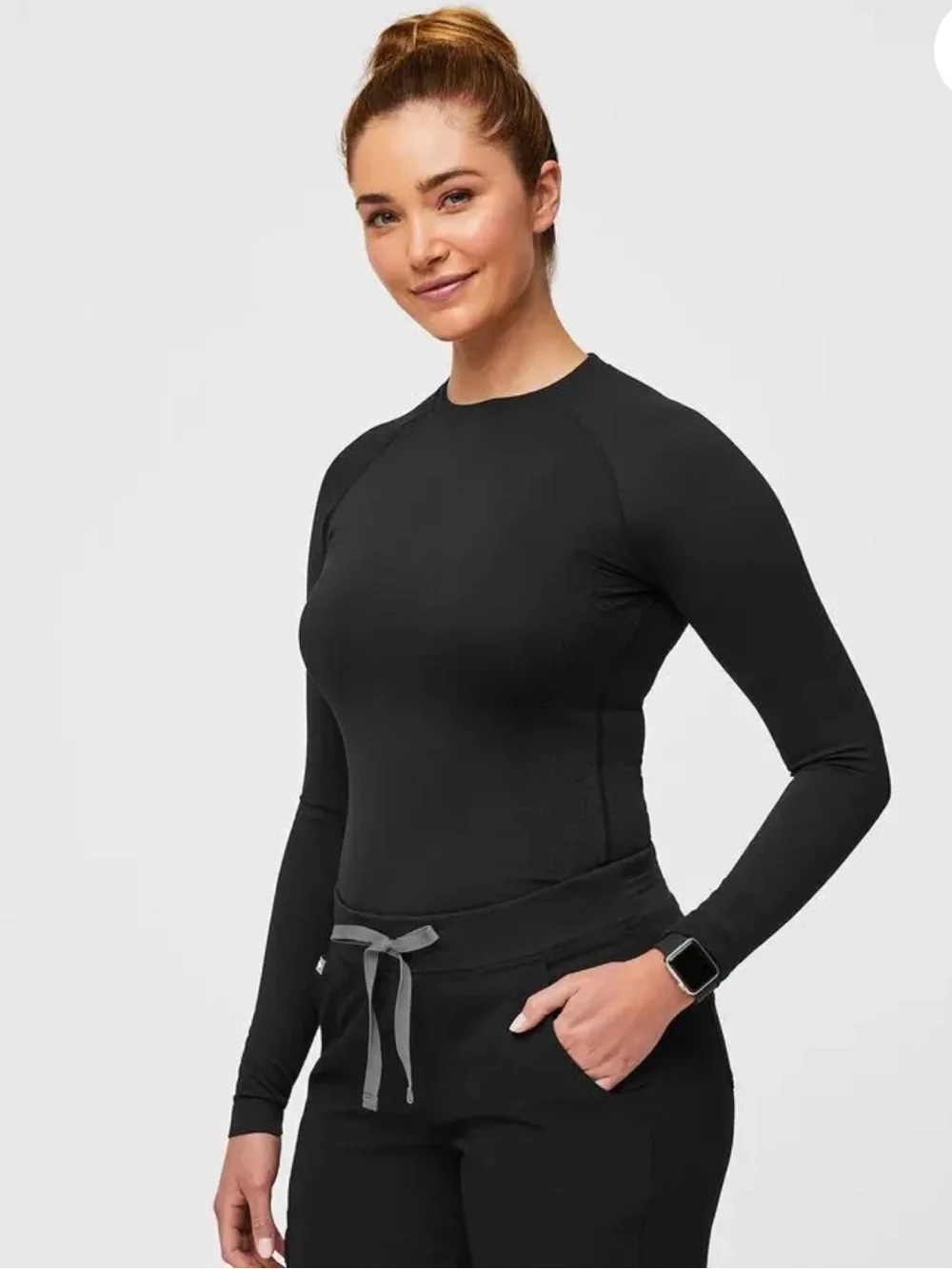 FIGS Black Salta Performance Longsleeve Underscrub Top
